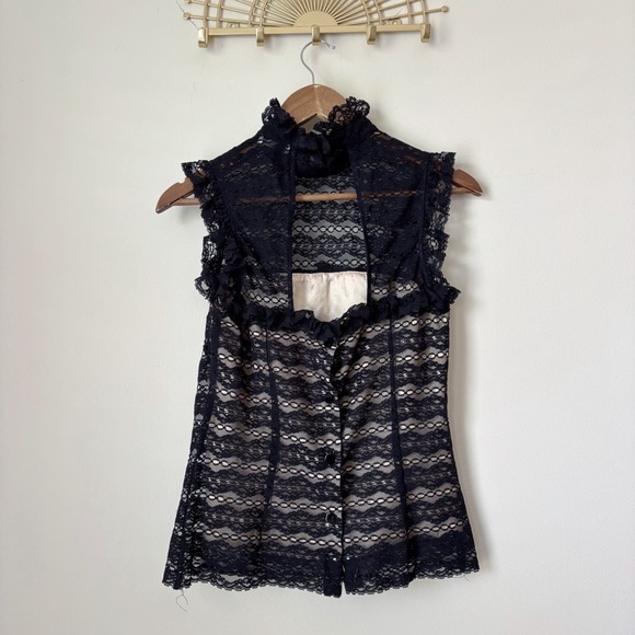 Milly Lace Sleeveless High Neck Top Sz 4 Black - Picture 4 of 9